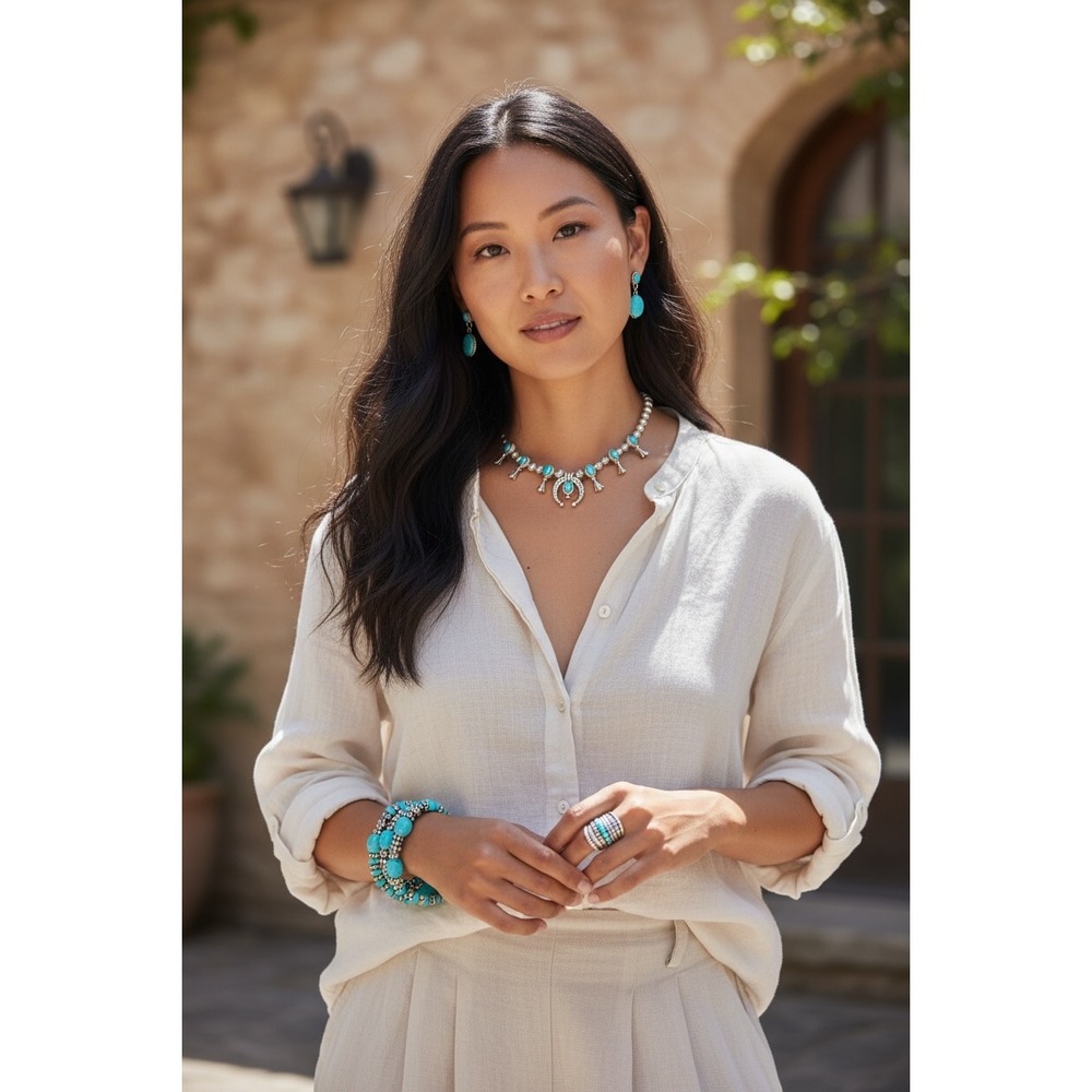 Paparazziโ Simply Santa Fe Turquoise Silver Necklace Earring Bracelet Ring Set